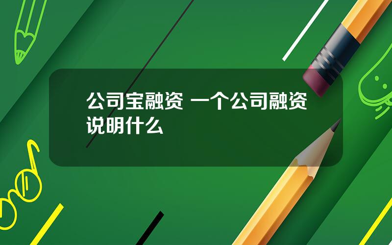 公司宝融资 一个公司融资说明什么